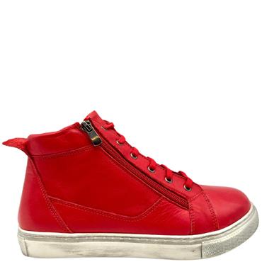 ROVIGO WOMENS LEATHER LACE ANKLE BOOT - RED LEATHER